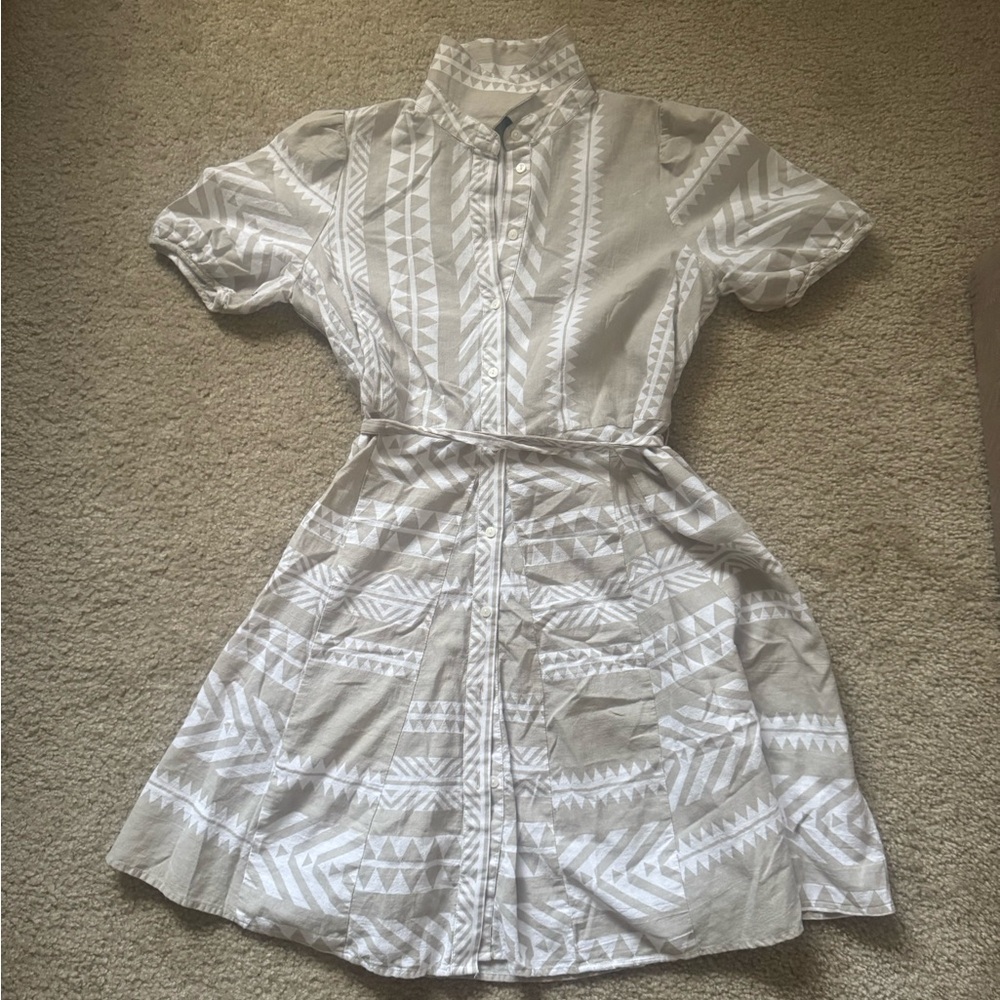 Vero Moda Beige and White Printed Mini Shirt Dress